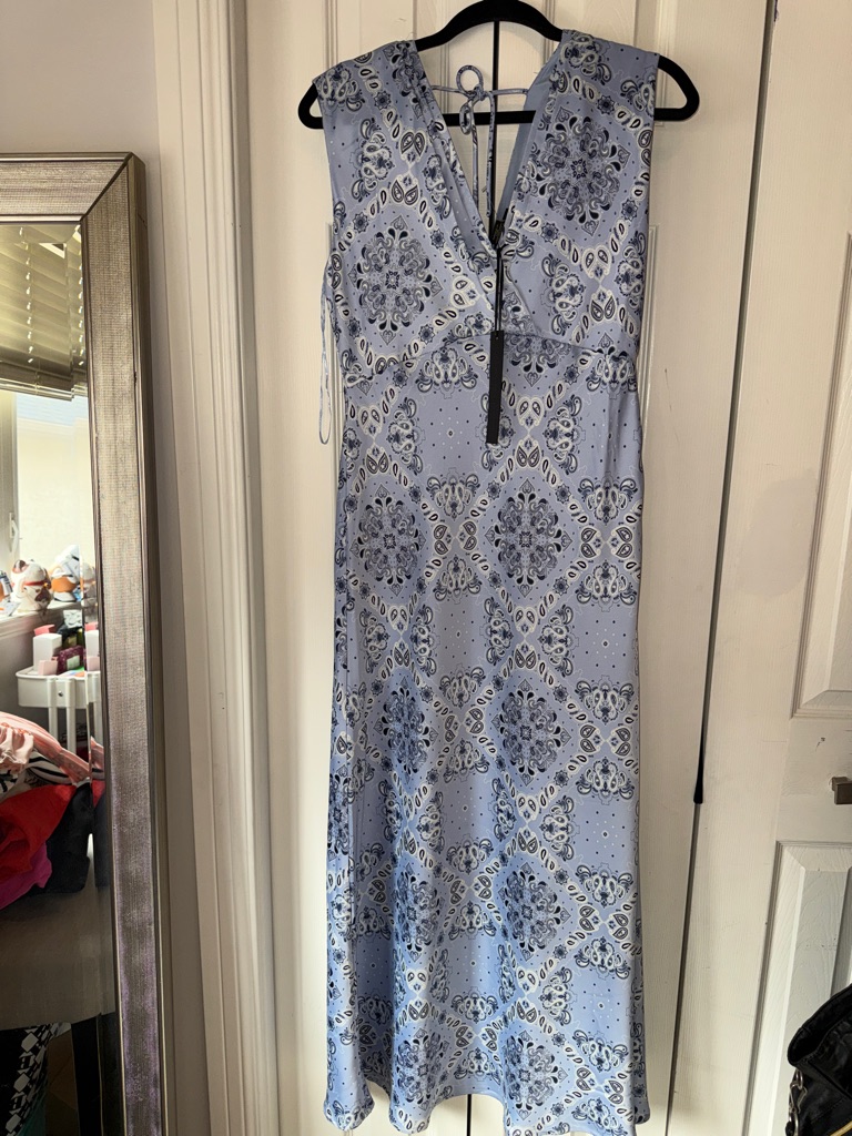 House Of Harlow 1960 Light Blue Paisley Pleated Vneck Maxi Dress